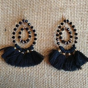 Black and gold tassle earrings